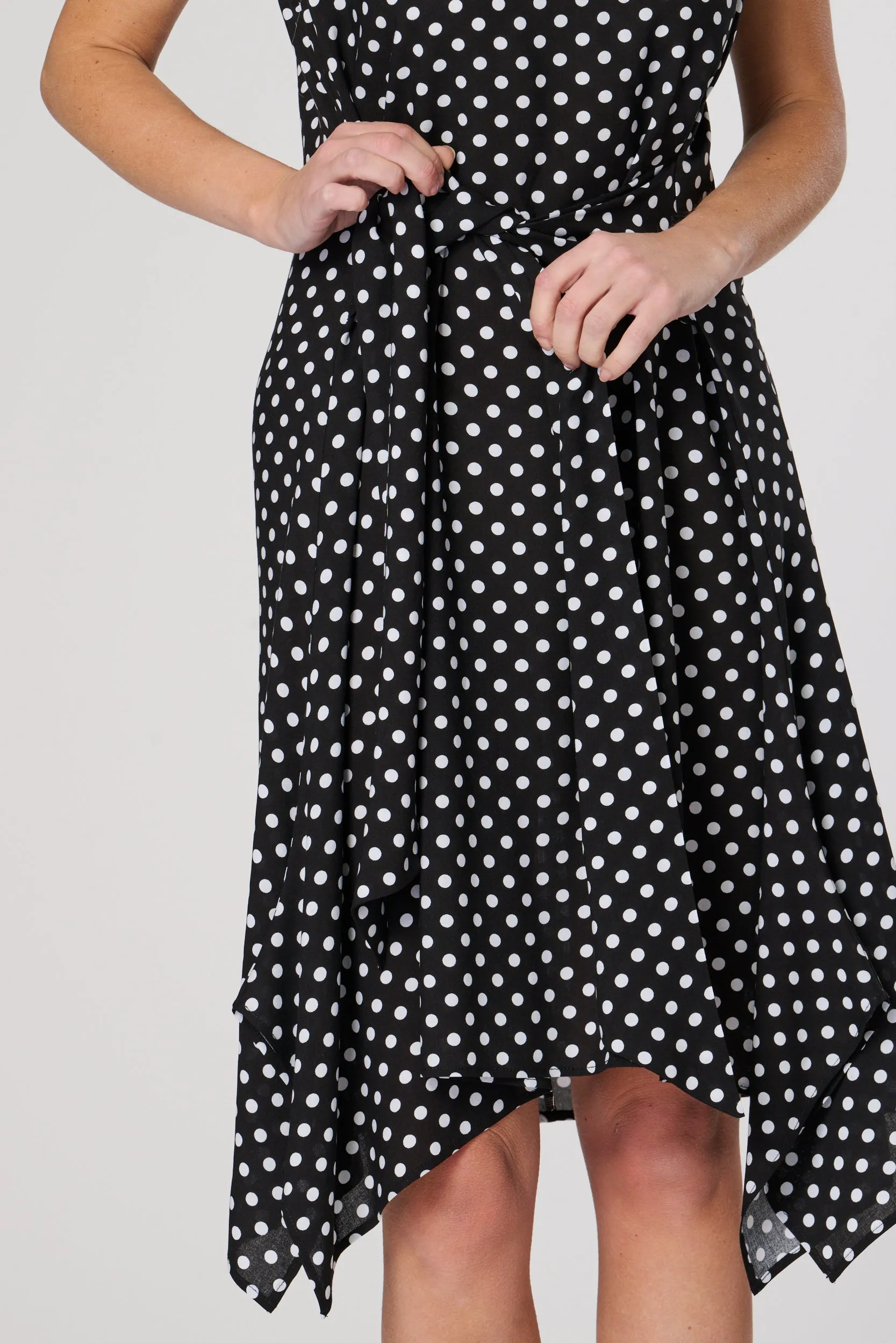 Saloos Polka Dot Dress with Front Tie Waistline