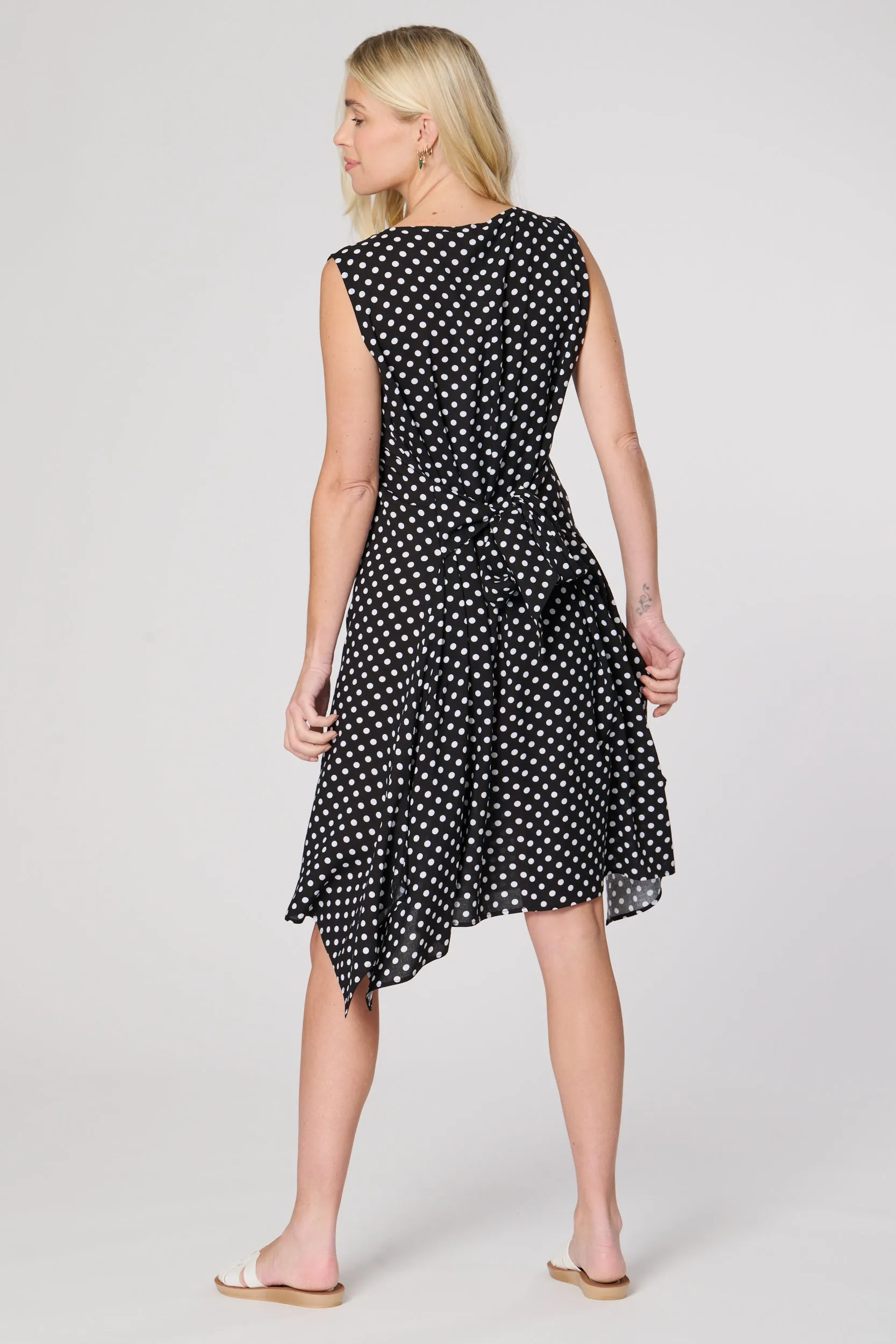 Saloos Polka Dot Dress with Front Tie Waistline