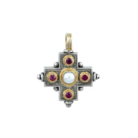 Silver & Gold Pearl & Ruby Cross