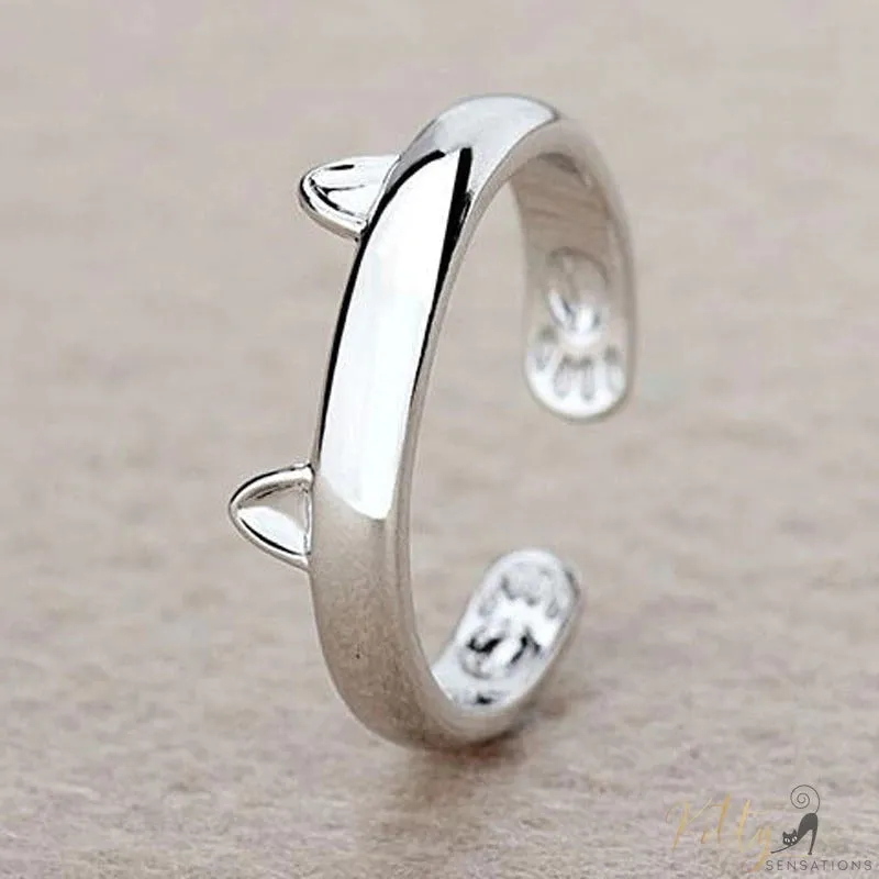 Silver Ring With Cat Ears in Solid 925 Sterling Silver