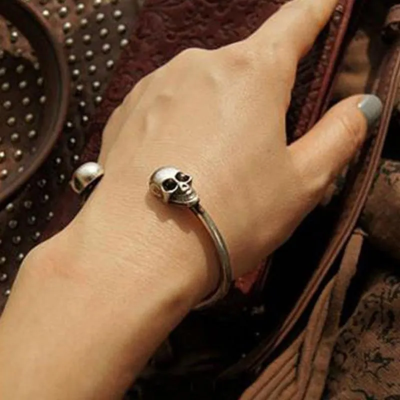 Skull A-Wrist Silver Skinny Cuff Bracelet