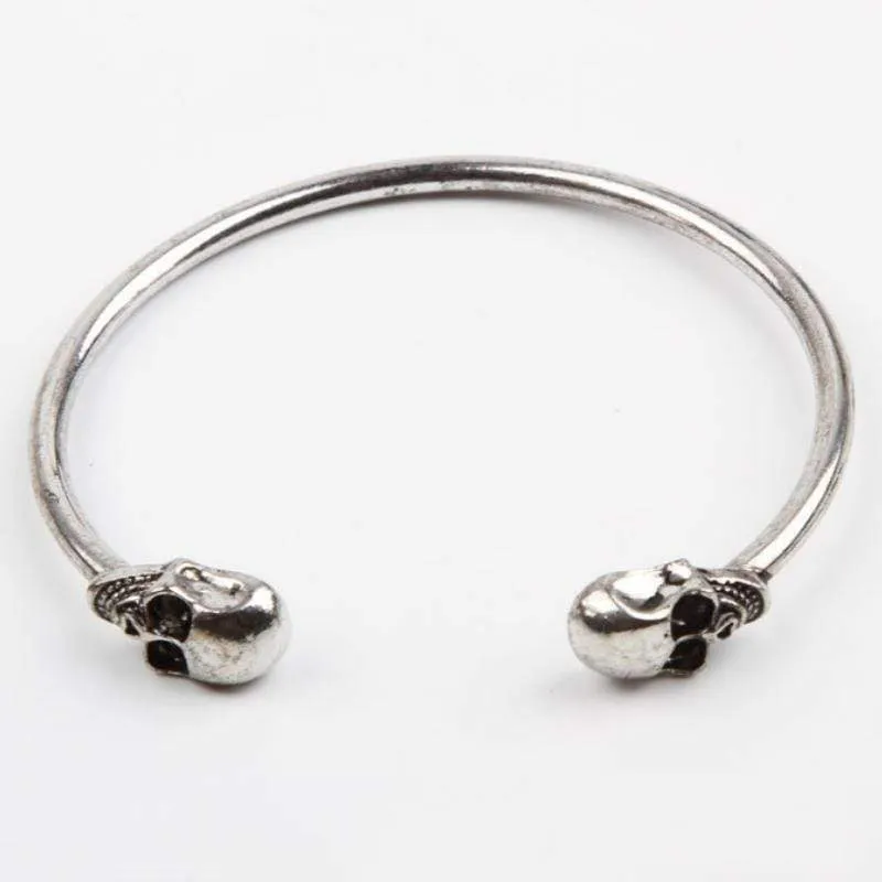 Skull A-Wrist Silver Skinny Cuff Bracelet