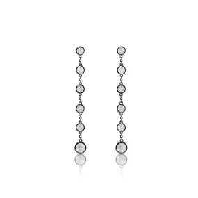 Sterling Silver and Black Silver White Sapphire Long Swing Earrings