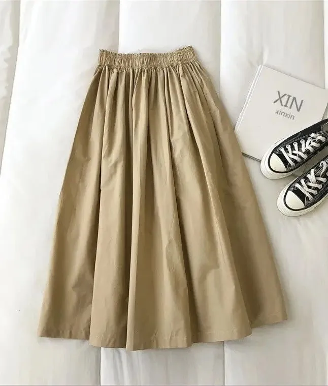 Summer Female Simplicity Casual Elastic High Waist A-Line Skirt 2023 Fashion All-match Solid Color Loose Skirt Women's Clothing