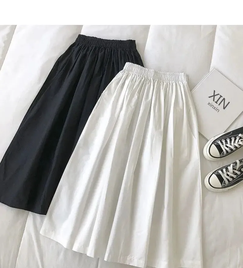 Summer Female Simplicity Casual Elastic High Waist A-Line Skirt 2023 Fashion All-match Solid Color Loose Skirt Women's Clothing