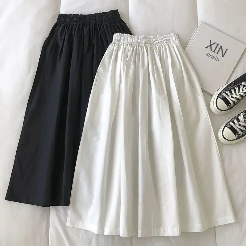 Summer Female Simplicity Casual Elastic High Waist A-Line Skirt 2023 Fashion All-match Solid Color Loose Skirt Women's Clothing