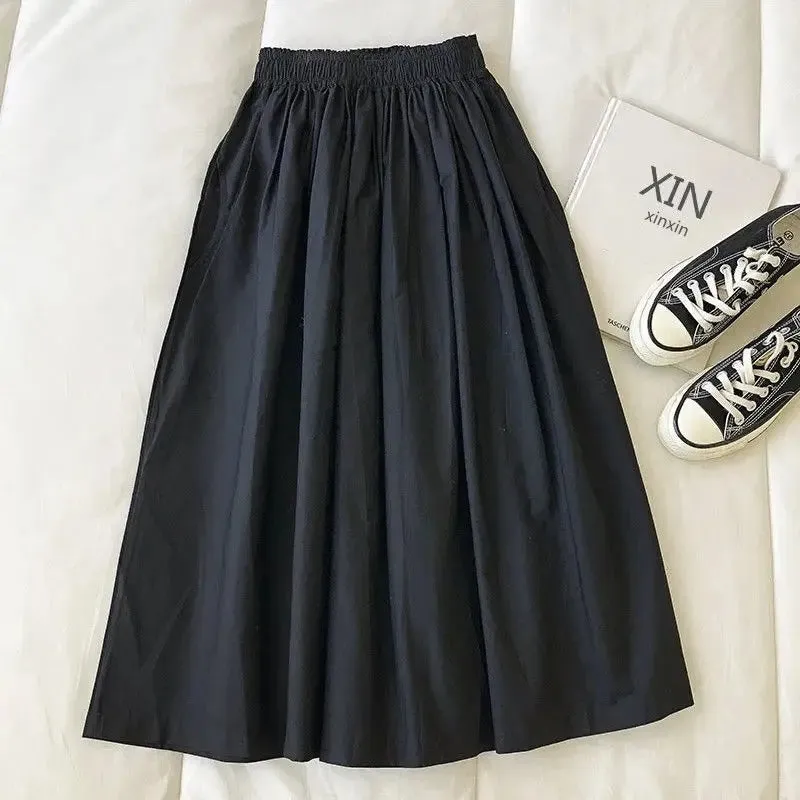 Summer Female Simplicity Casual Elastic High Waist A-Line Skirt 2023 Fashion All-match Solid Color Loose Skirt Women's Clothing