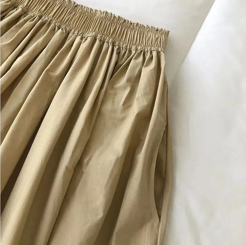 Summer Female Simplicity Casual Elastic High Waist A-Line Skirt 2023 Fashion All-match Solid Color Loose Skirt Women's Clothing