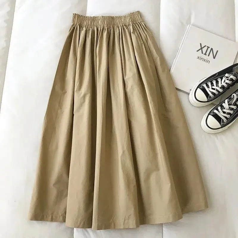 Summer Female Simplicity Casual Elastic High Waist A-Line Skirt 2023 Fashion All-match Solid Color Loose Skirt Women's Clothing