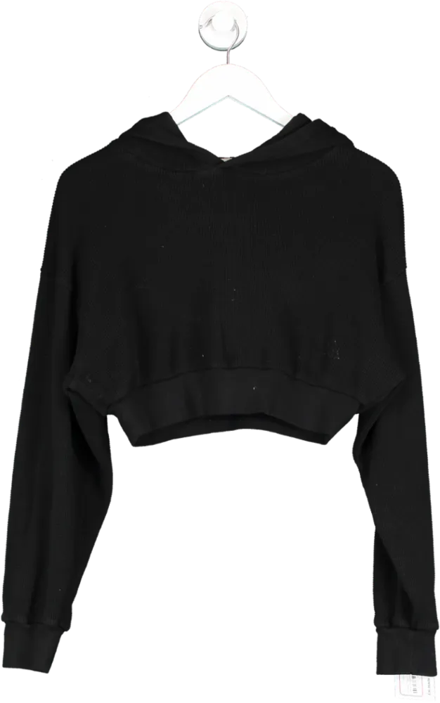 talentless Black Cropped Waffle Knit Hoodie UK S