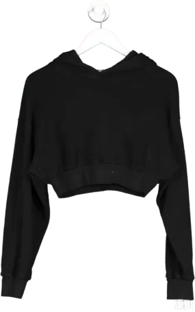 talentless Black Cropped Waffle Knit Hoodie UK S