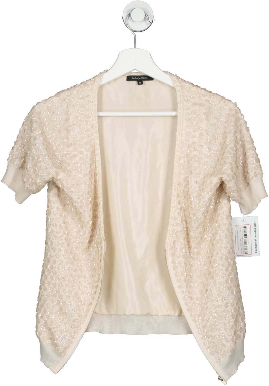 Tara Jarman Beige Sequin Embellished Zip Front Cardigan UK M