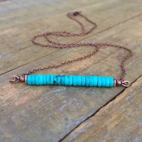 Turquoise Bar Pendant with Antiqued Copper Chain