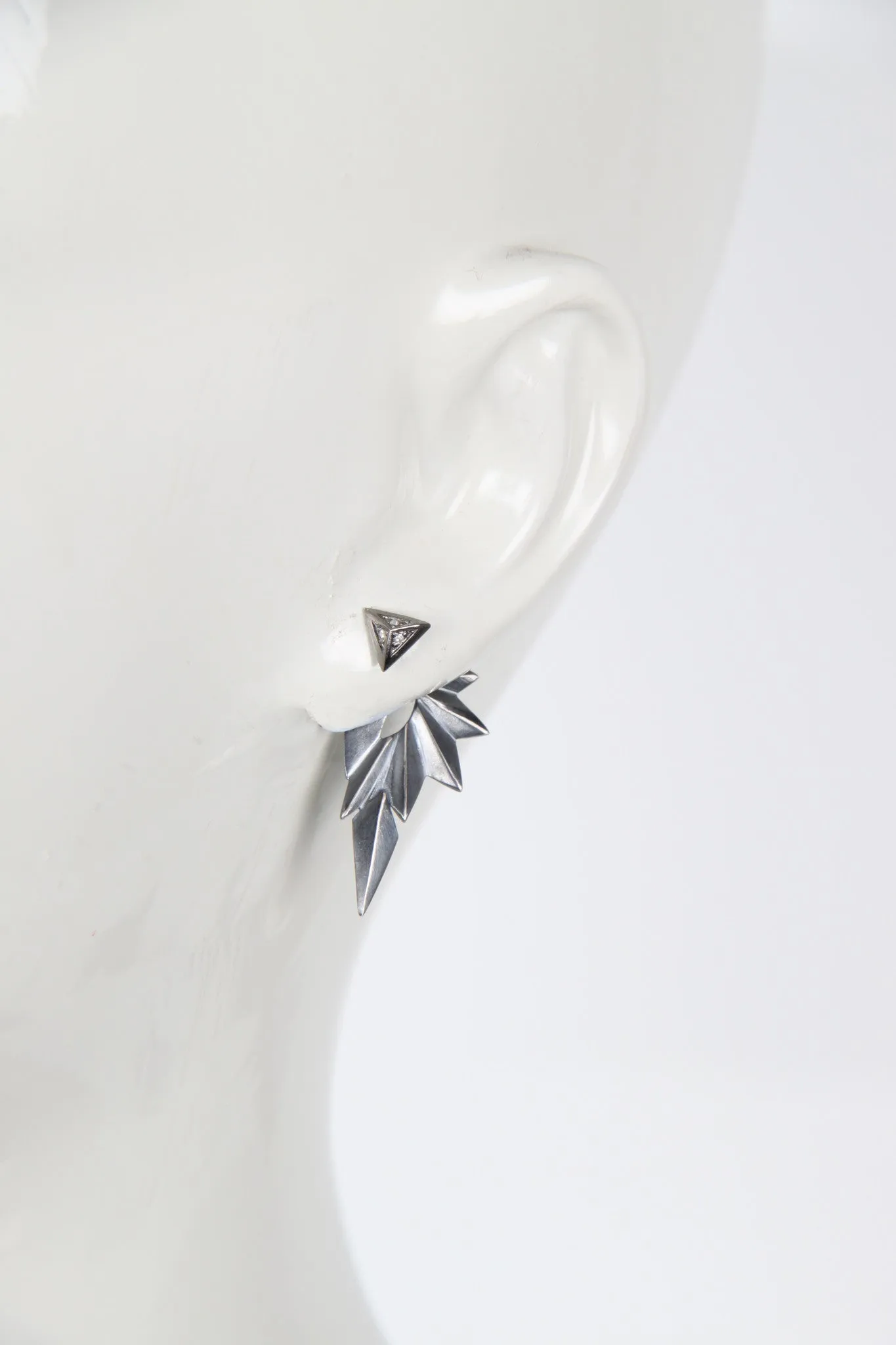 Wing Reverse Earring, Oxidized Silver