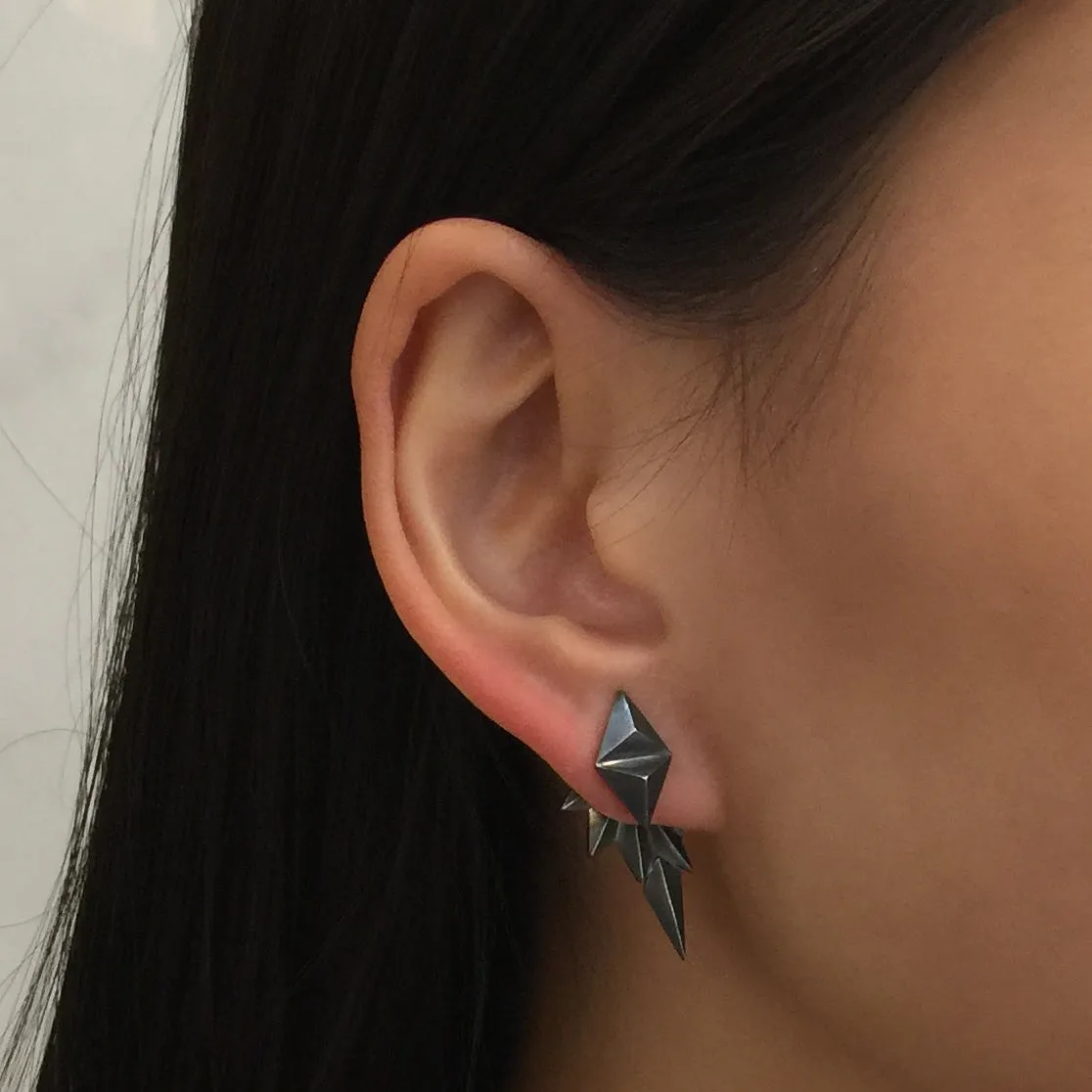 Wing Reverse Earring, Oxidized Silver