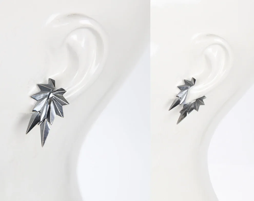 Wing Reverse Earring, Oxidized Silver