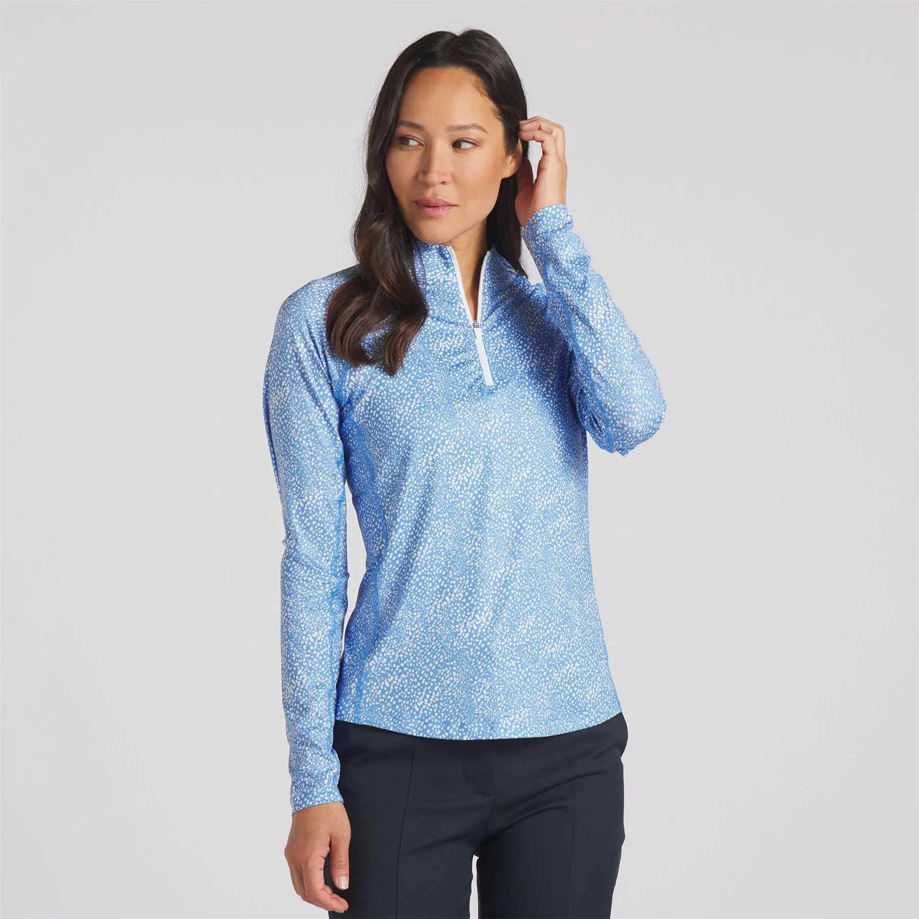 Womens You-V Microdot Quarter Zip Mid Layer Blue/White - SS24